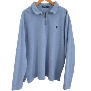 Polo Ralph Lauren Sweater Men XL Blue 100% Cotton Ribbed 1/4 Zip Casual Business